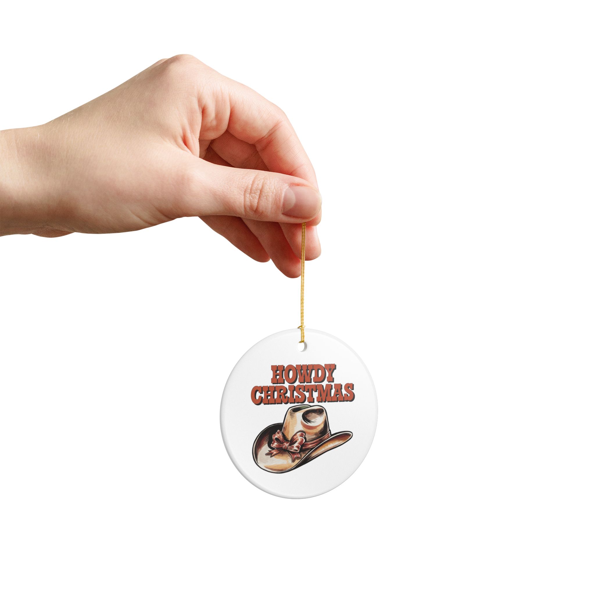 Howdy Christmas Ceramic Ornament — Cowboy Hat Holiday Tree Decoration - Christmas, Mugs