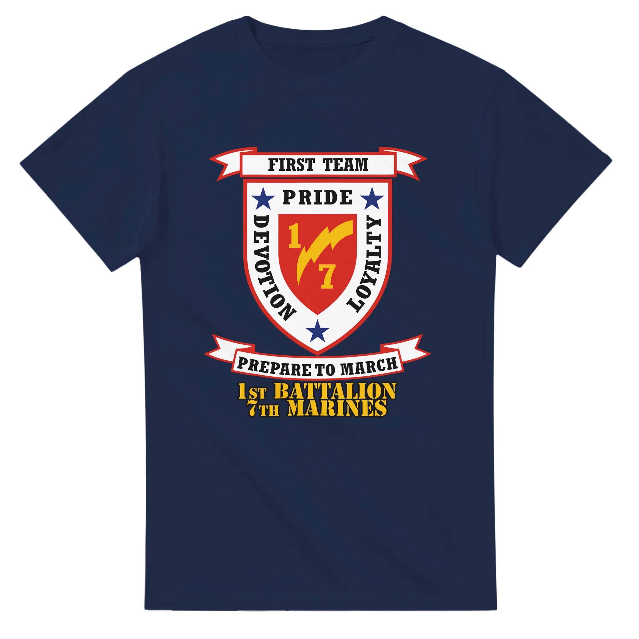 1st Battalion 7th Marines “First Team” T-Shirt – USMC Infantry Pride Tee for Veterans & Supporters - US Marines, T-Shirts