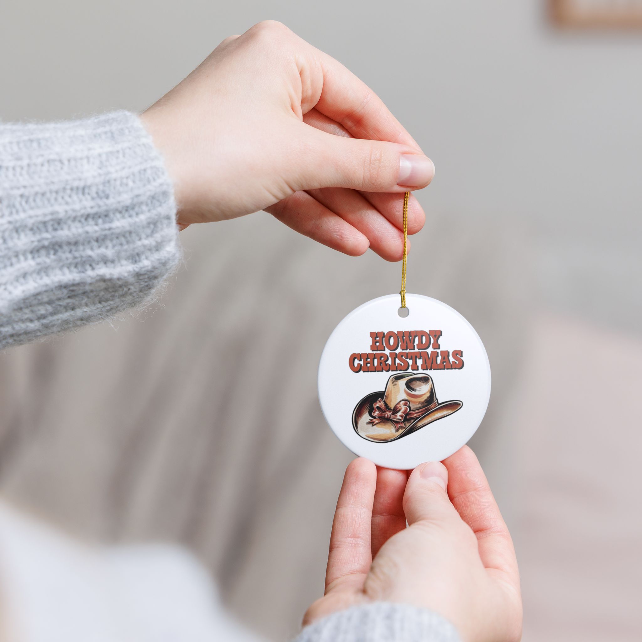 Howdy Christmas Ceramic Ornament — Cowboy Hat Holiday Tree Decoration - Christmas, Mugs