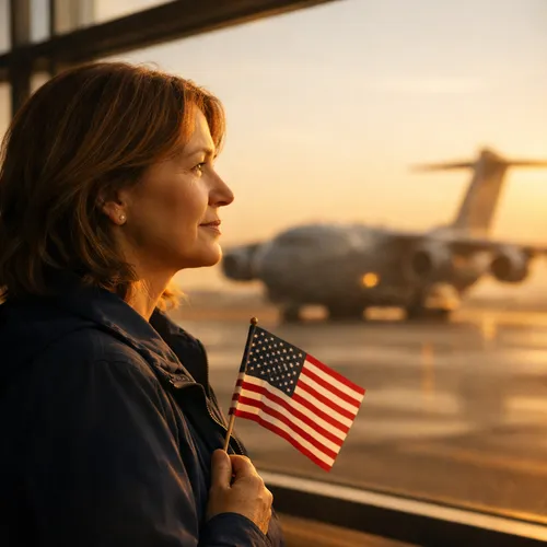 military mom watching son leave in uniform Mother's Day