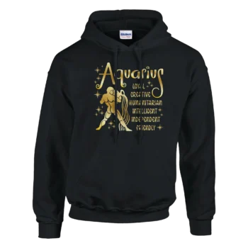 Aquarius Gold Hoodie | Warm Fleece Pullover - All Apparel & Gifts, Zodiac, Hoodies